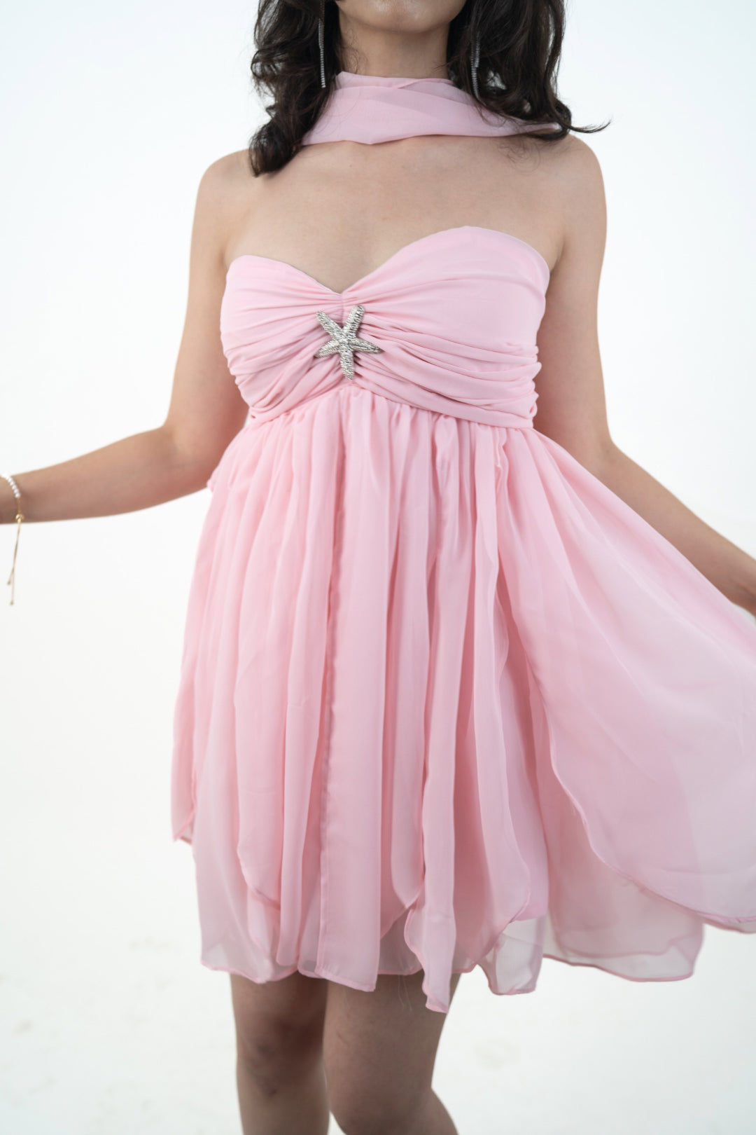 strapless open back dress Starfish Detail Deep V Halterneck Top & Slit Midi Skirt Co-ord main image 1