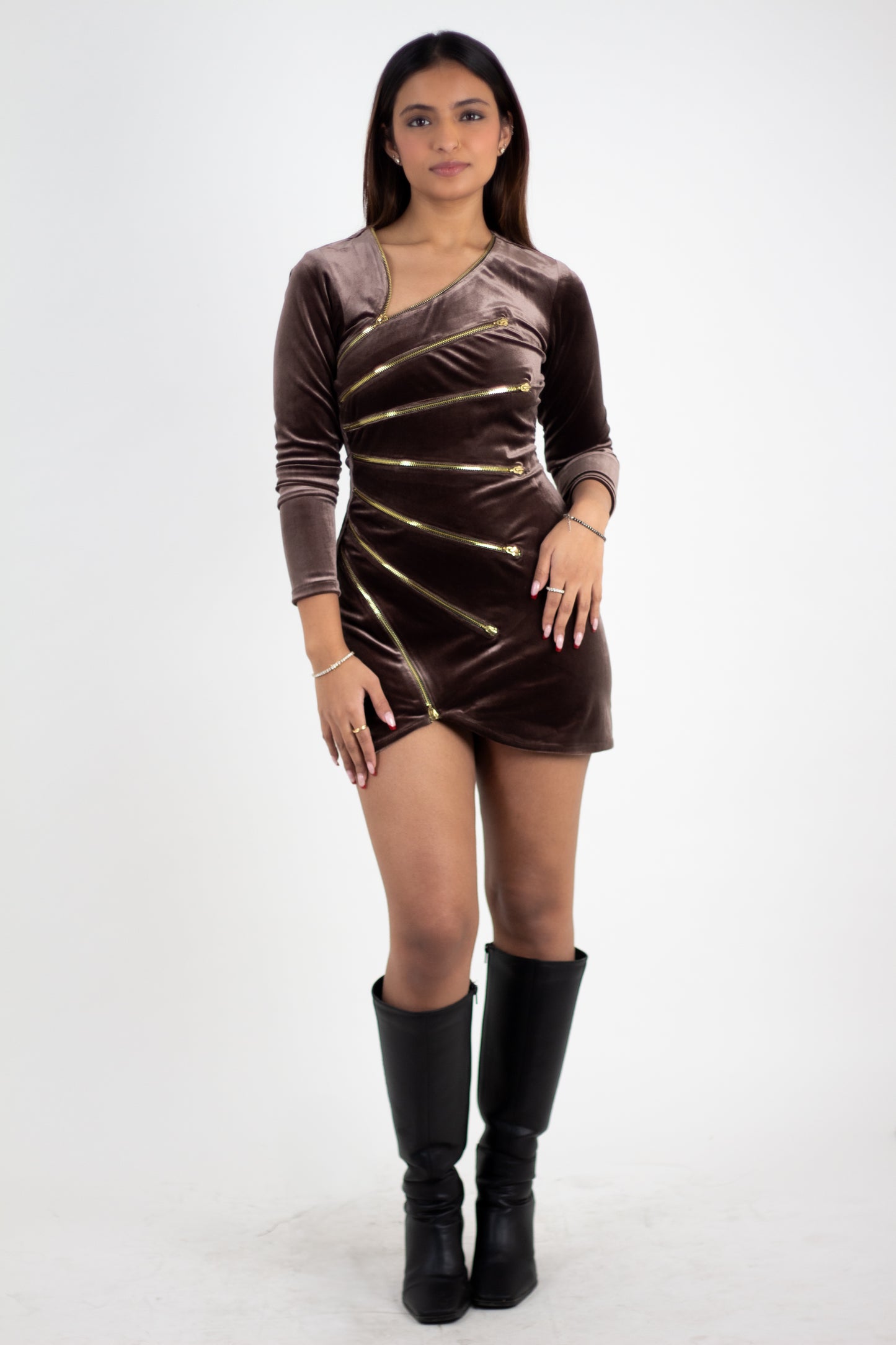 Velvet Mocha Zip Dress
