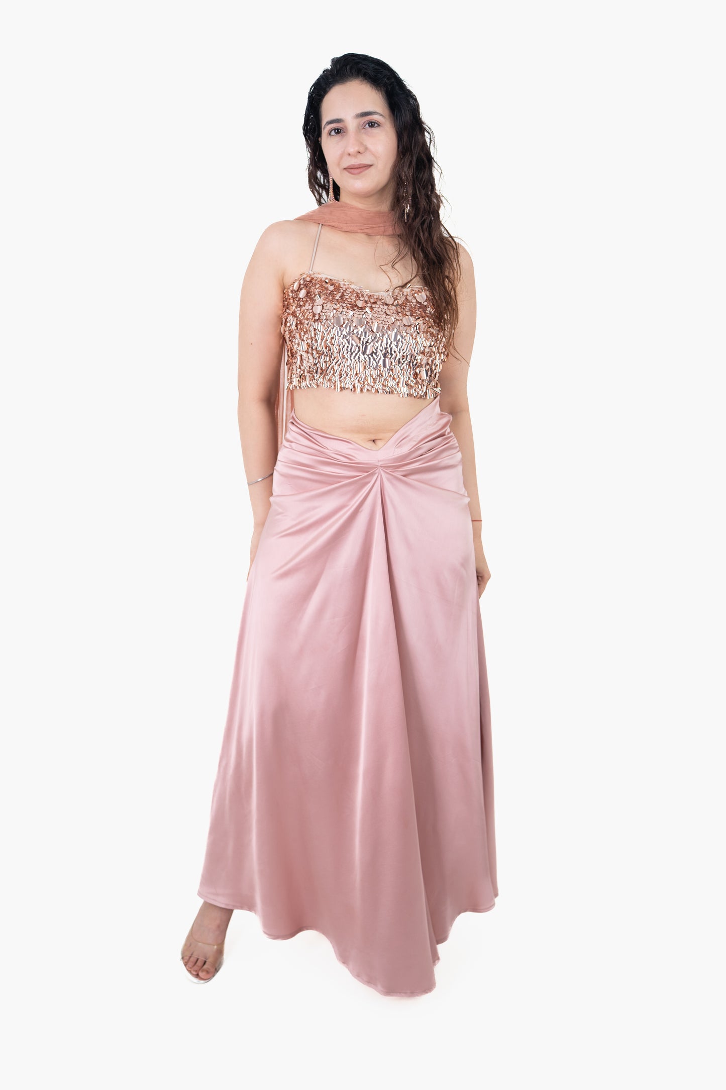 Adaa Rose Gold Draped Skirt