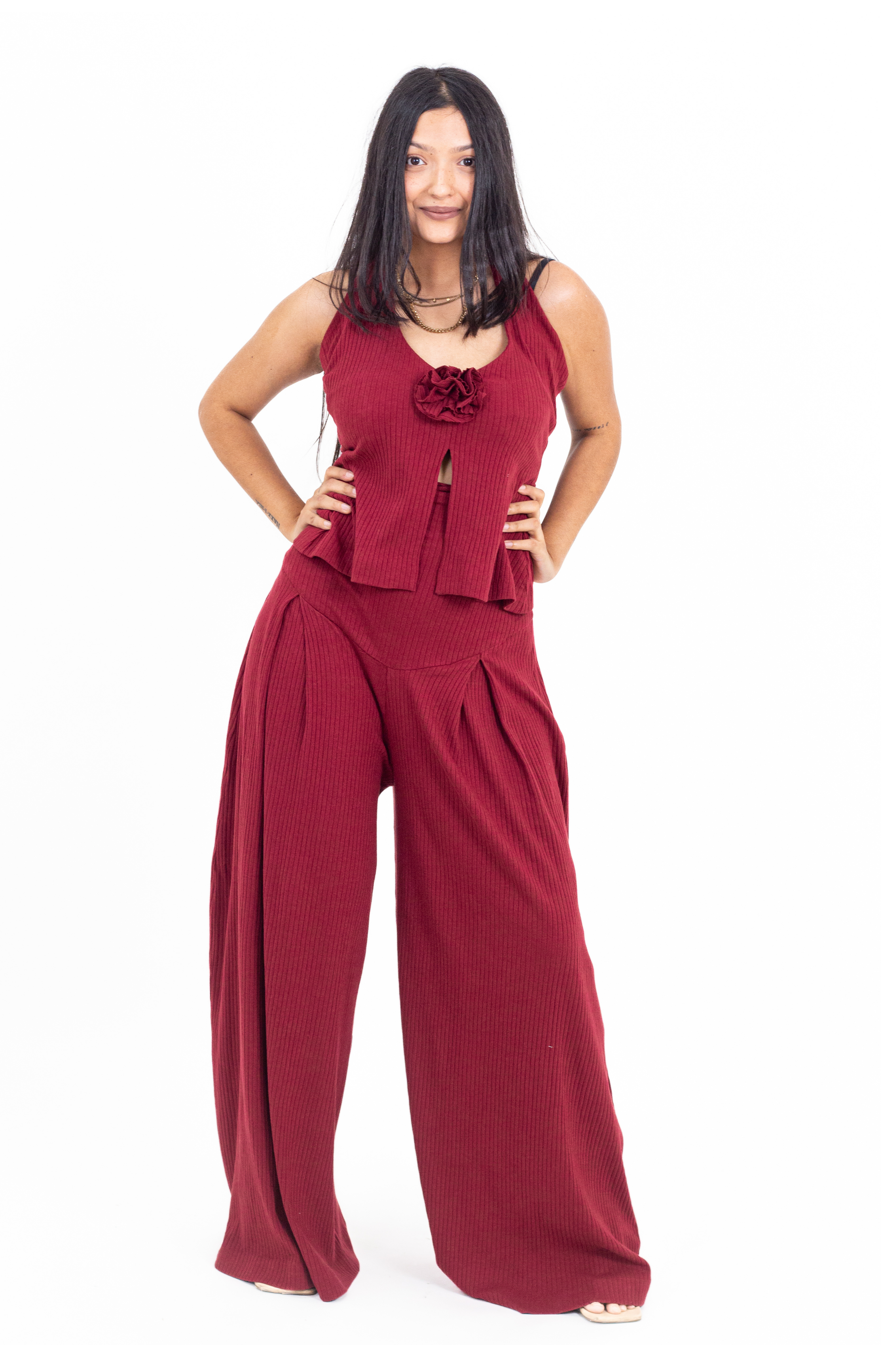 Cherry Red Ribbed Halter Top