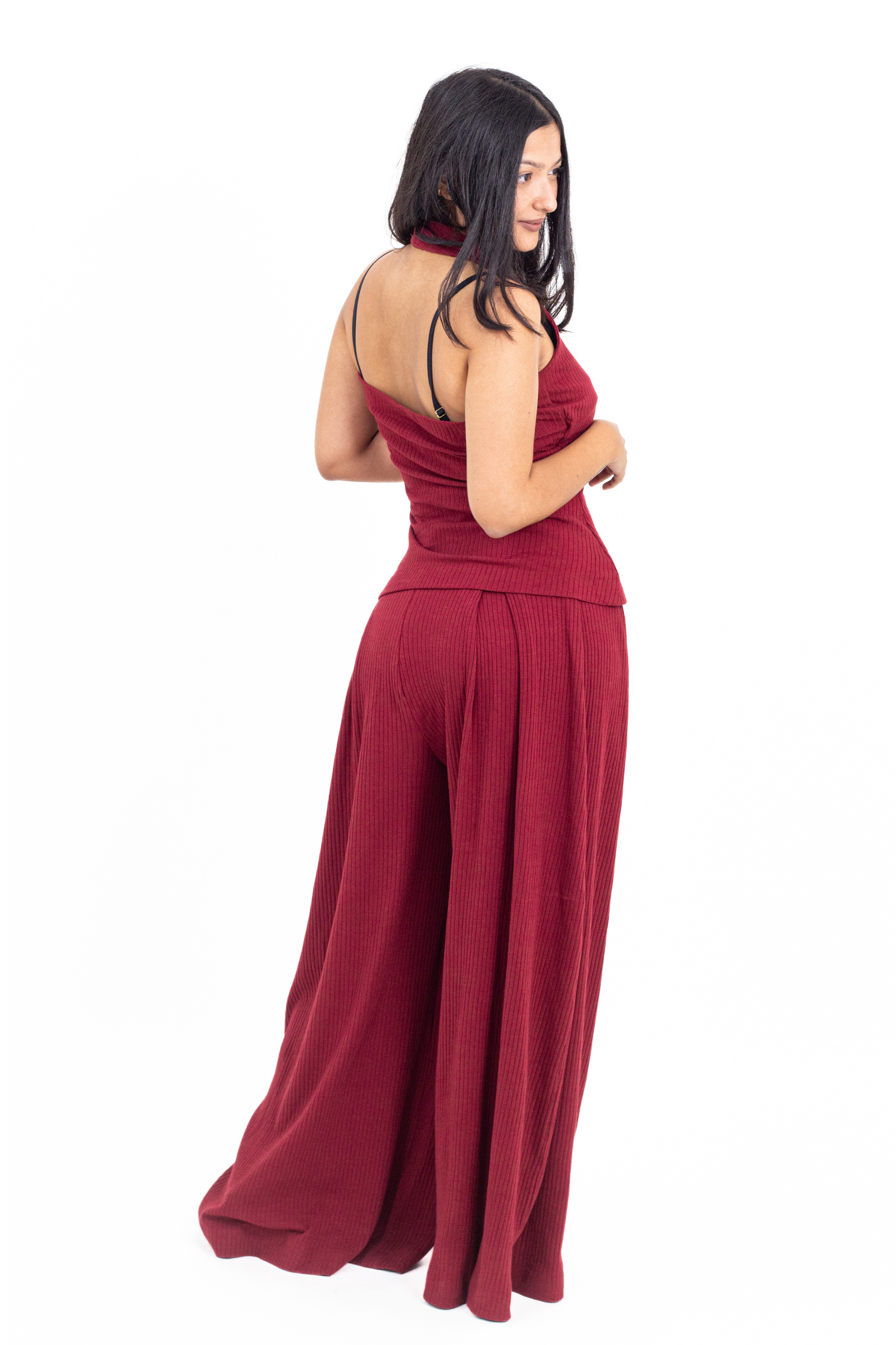 Cherry Red Ribbed Halter Top