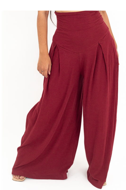 Cherry Red Ribbed Corset Pants