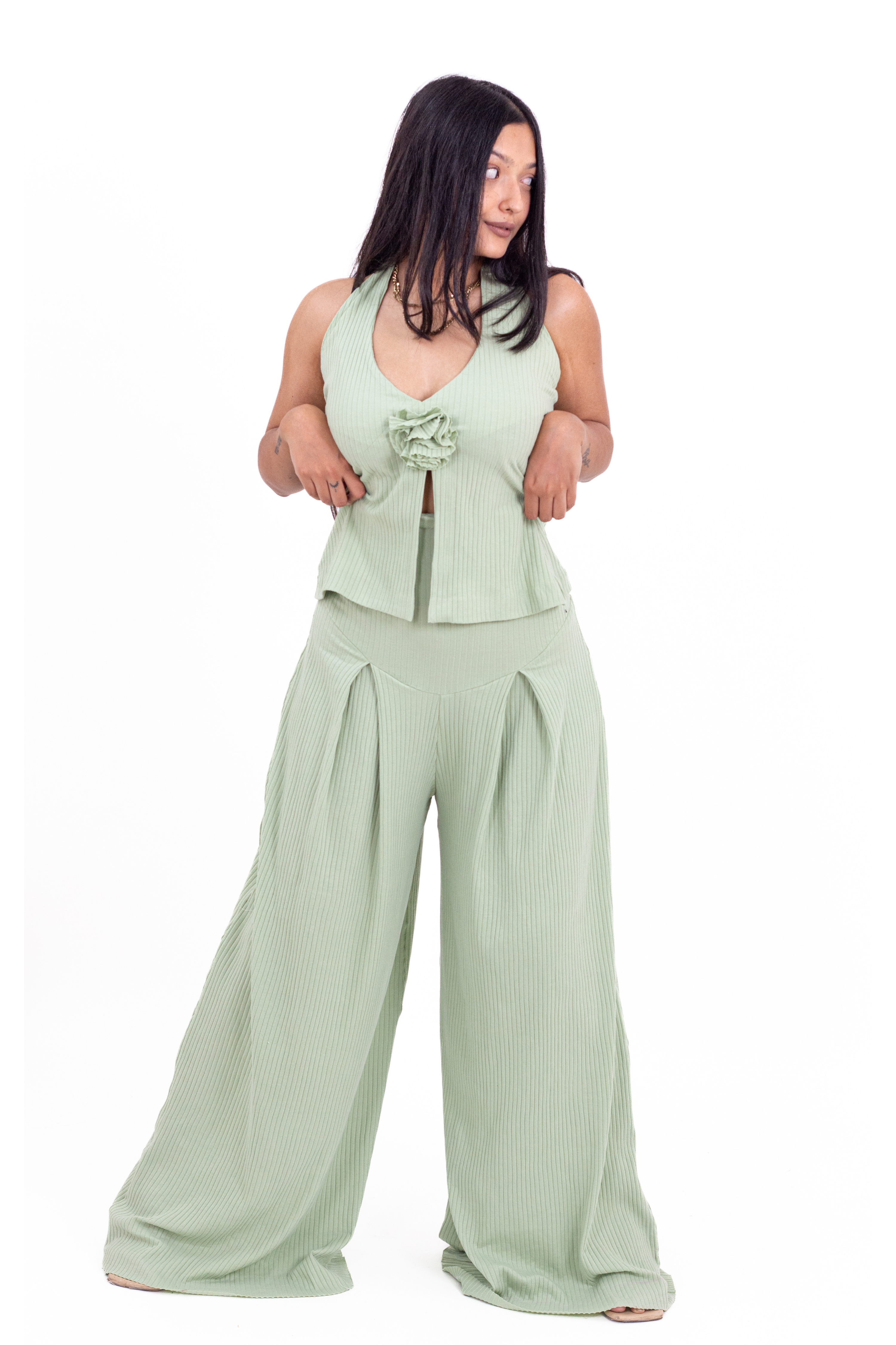 Mint Ribbed Halter Top