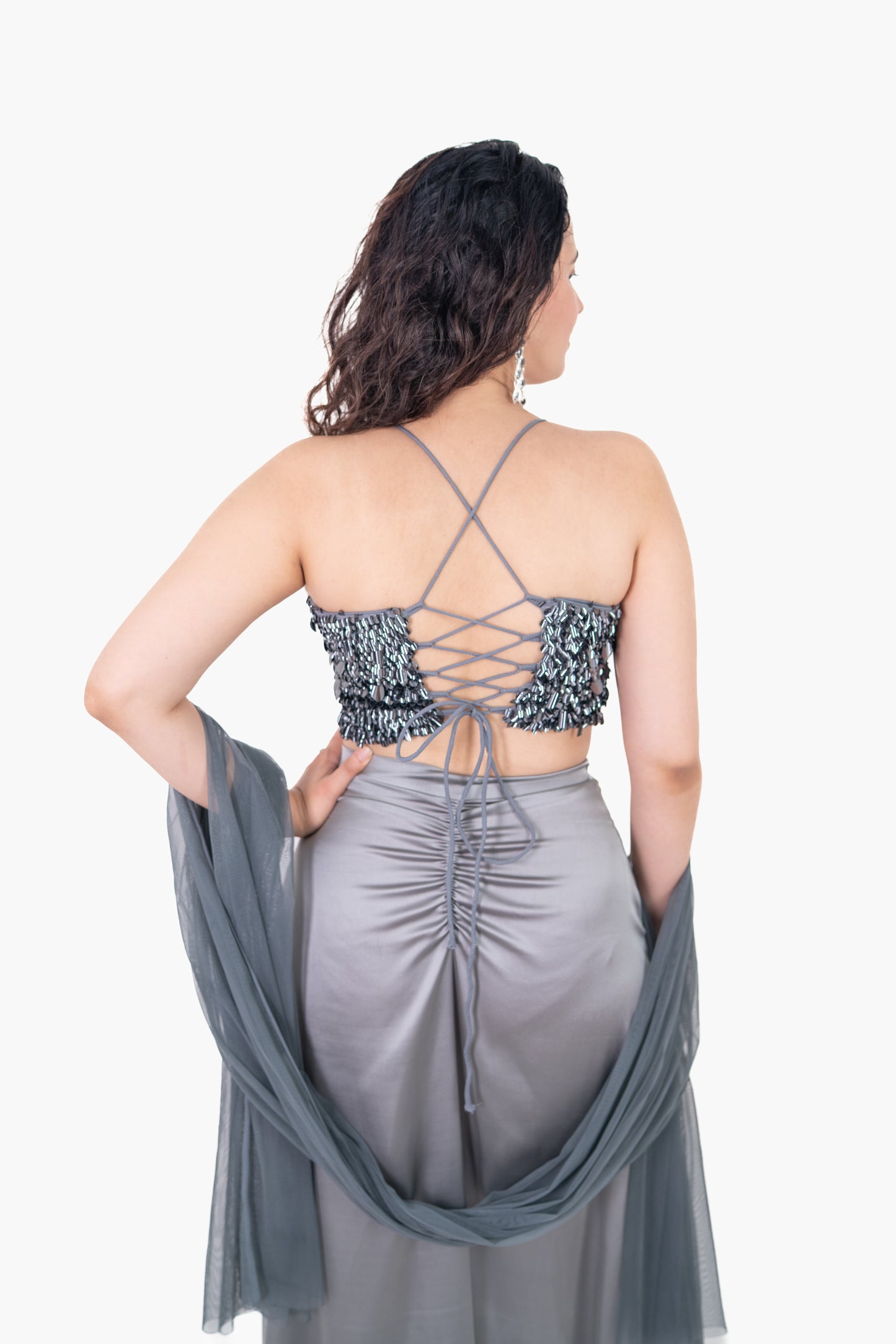 Adaa Ash Gray Draped Skirt
