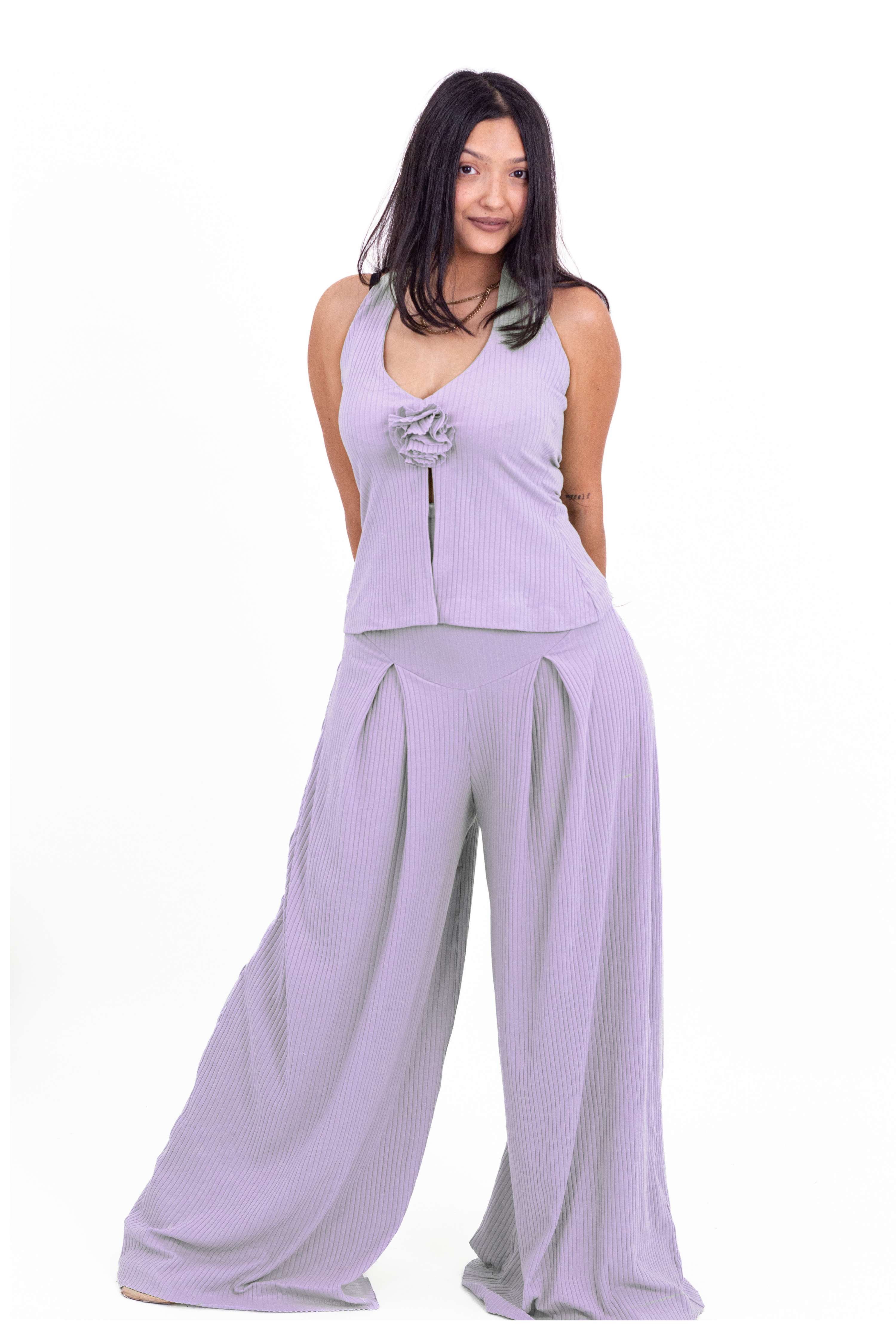 Lilac Ribbed Corset Pants