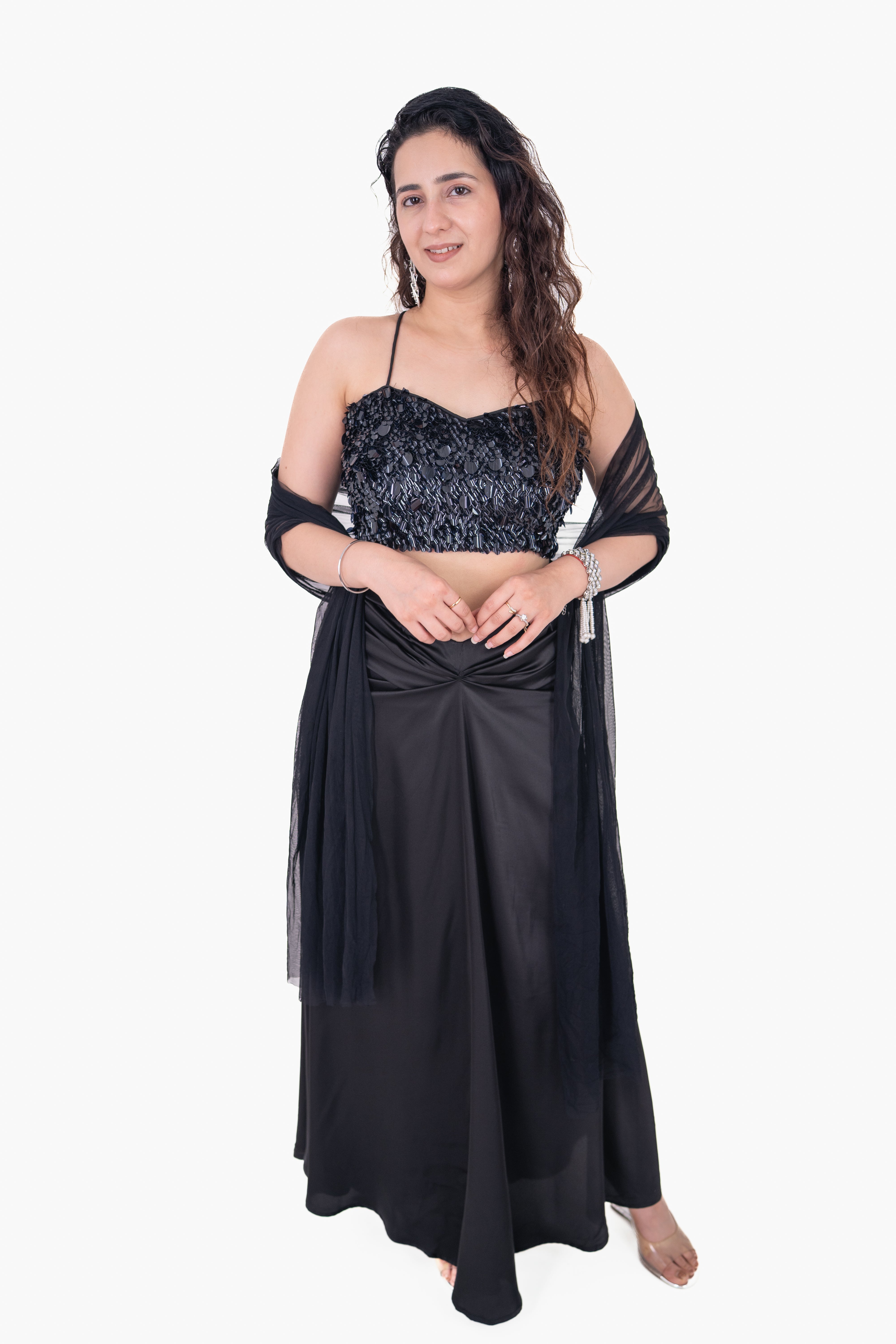 Adaa Ash Gray Draped Skirt