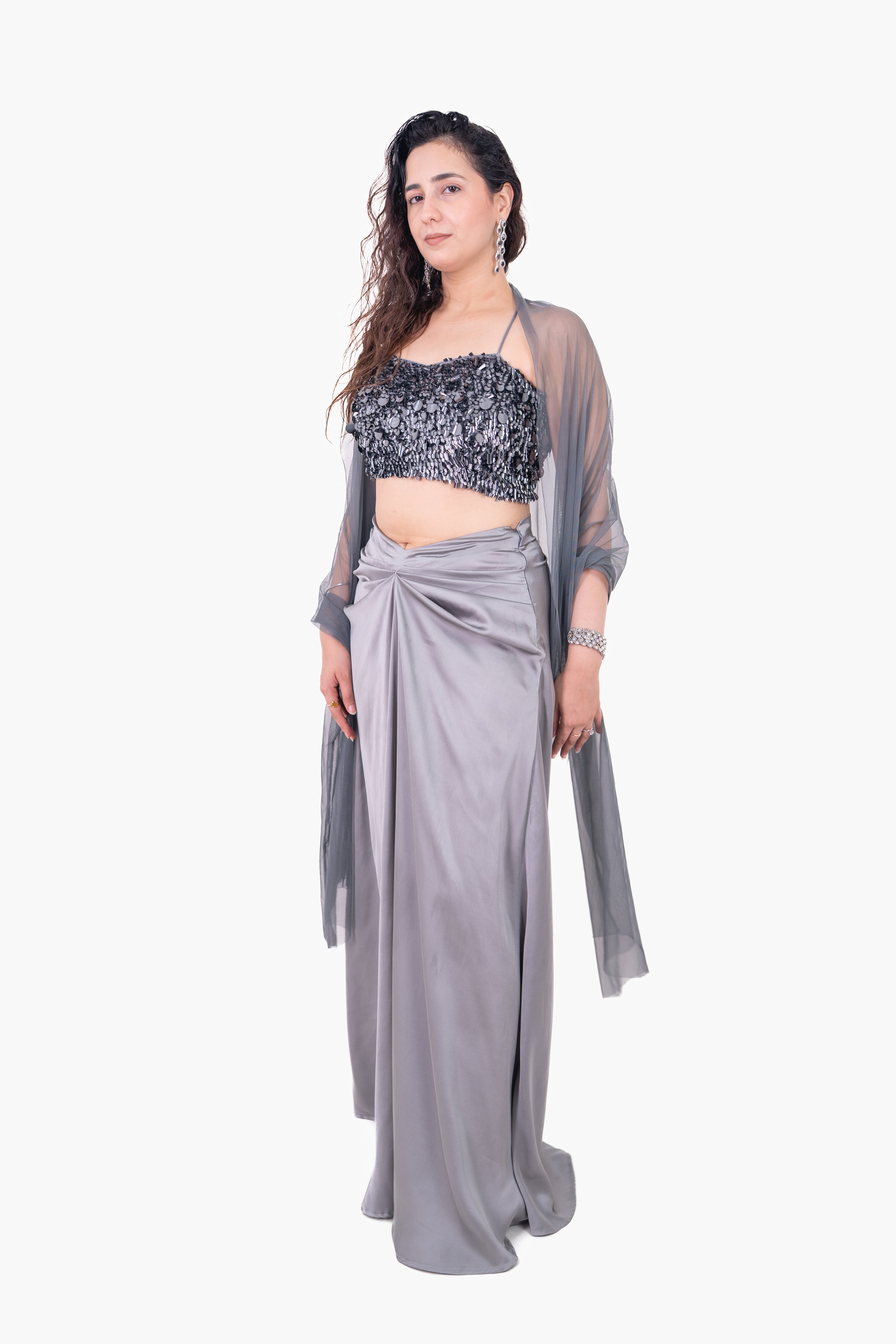 Adaa Ash Gray Draped Skirt