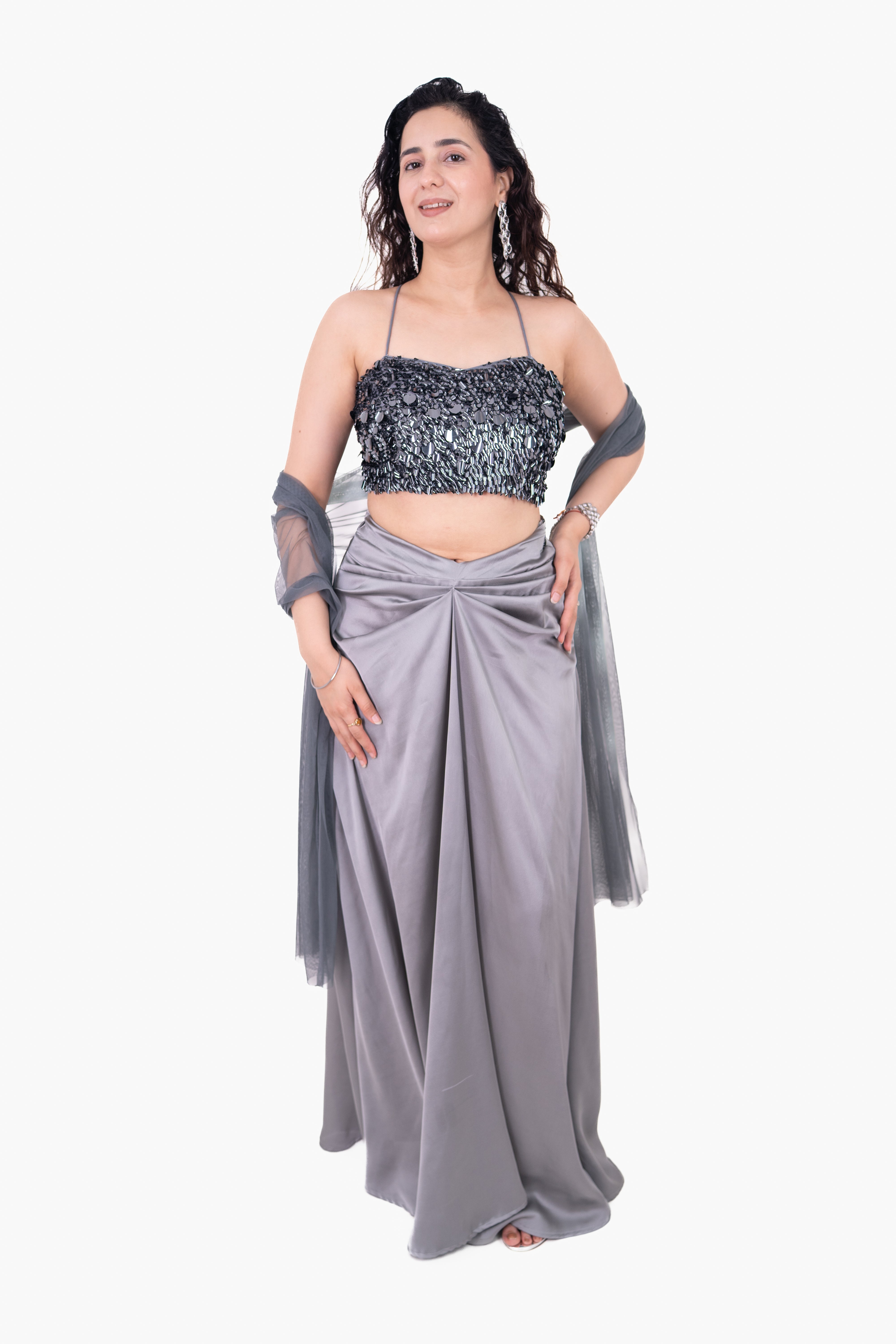 Adaa Ash Gray Draped Skirt