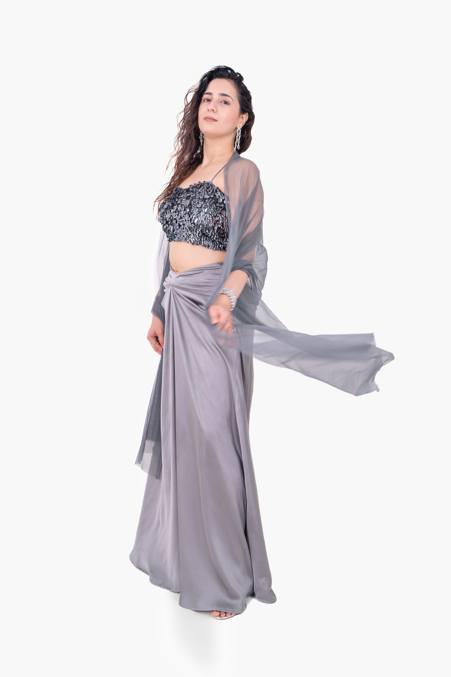 Adaa Ash Gray Draped Skirt