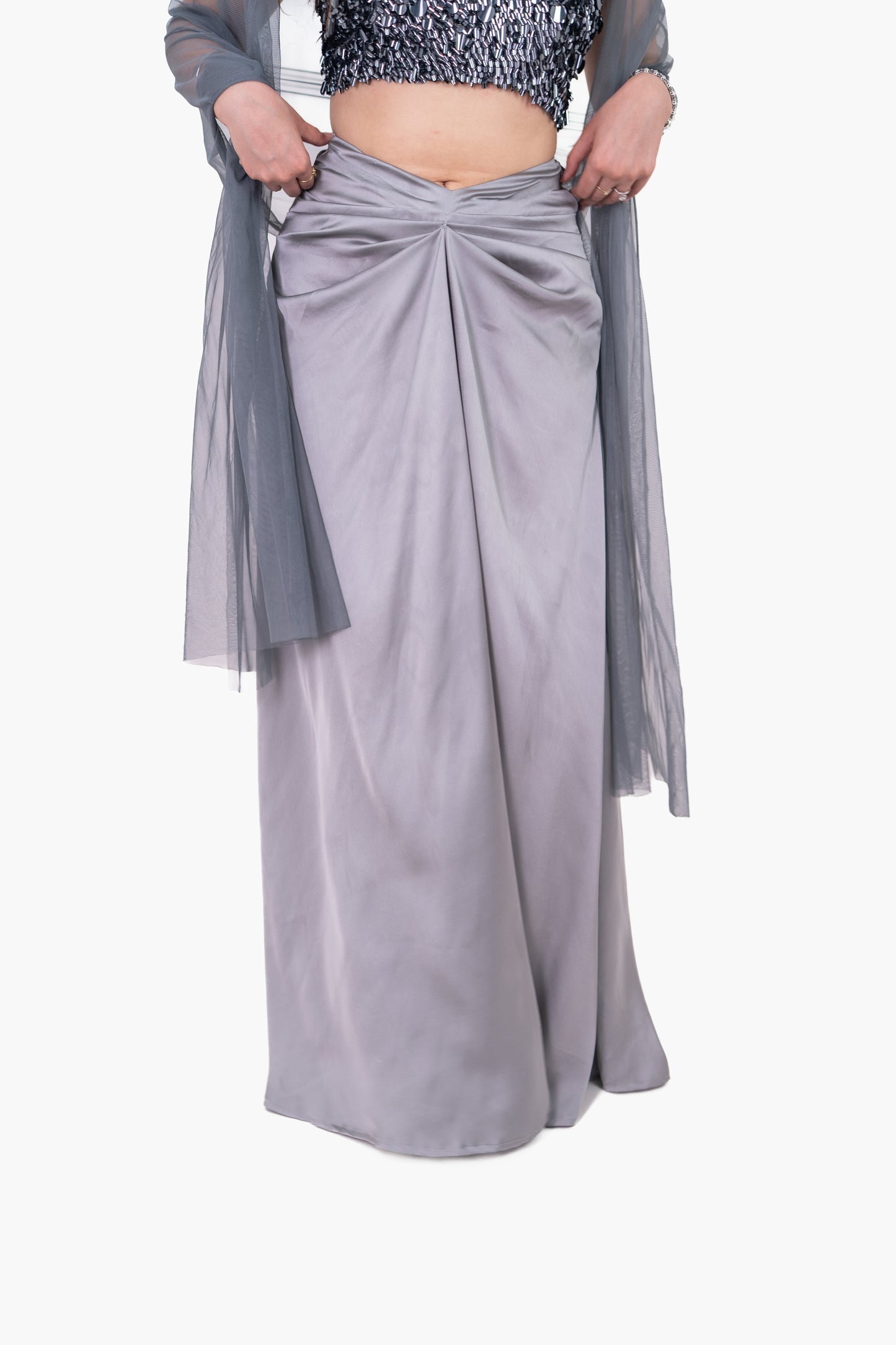 Adaa Ash Gray Draped Skirt
