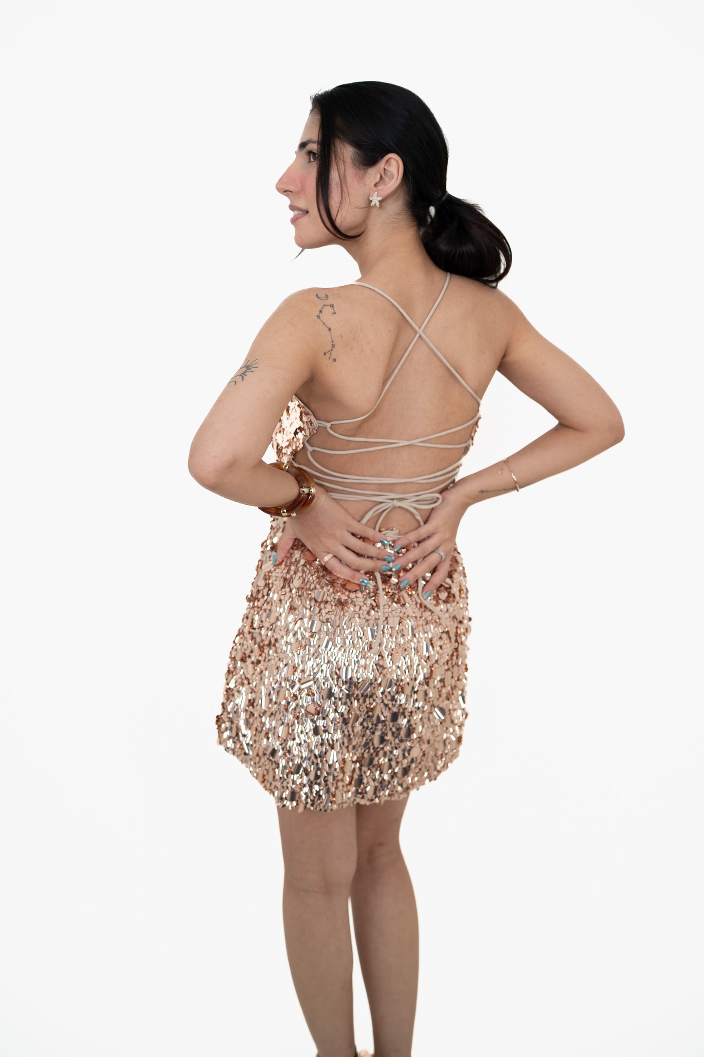 Palm Rose Gold Mini Dress