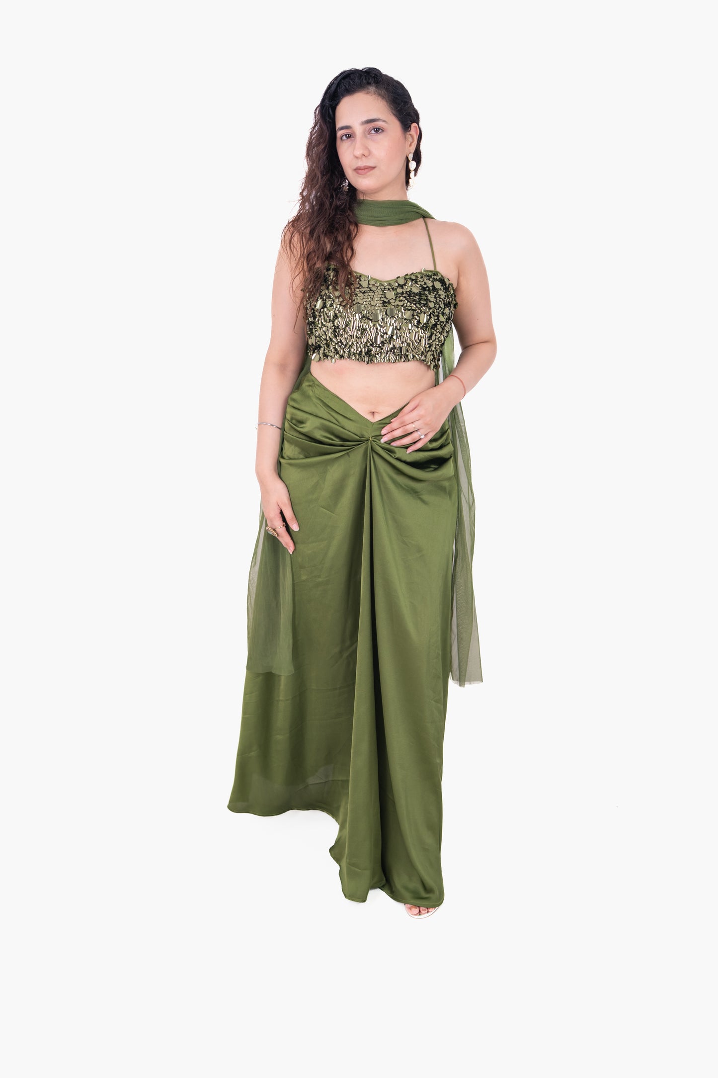 Adaa Green Draped Skirt