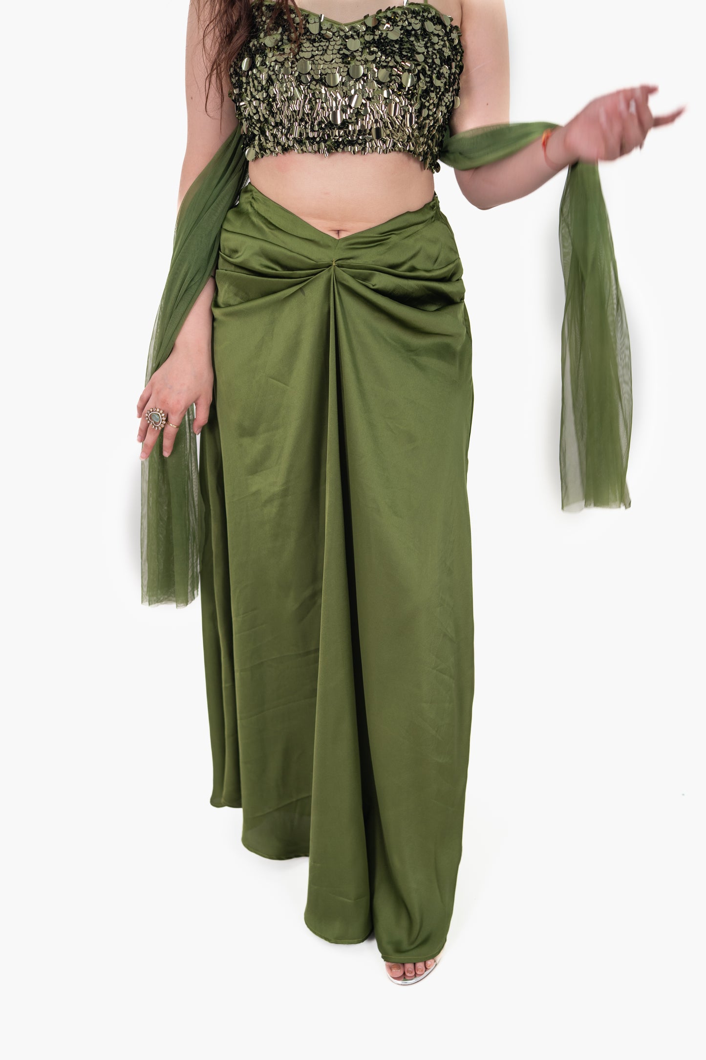 Adaa Green Draped Skirt