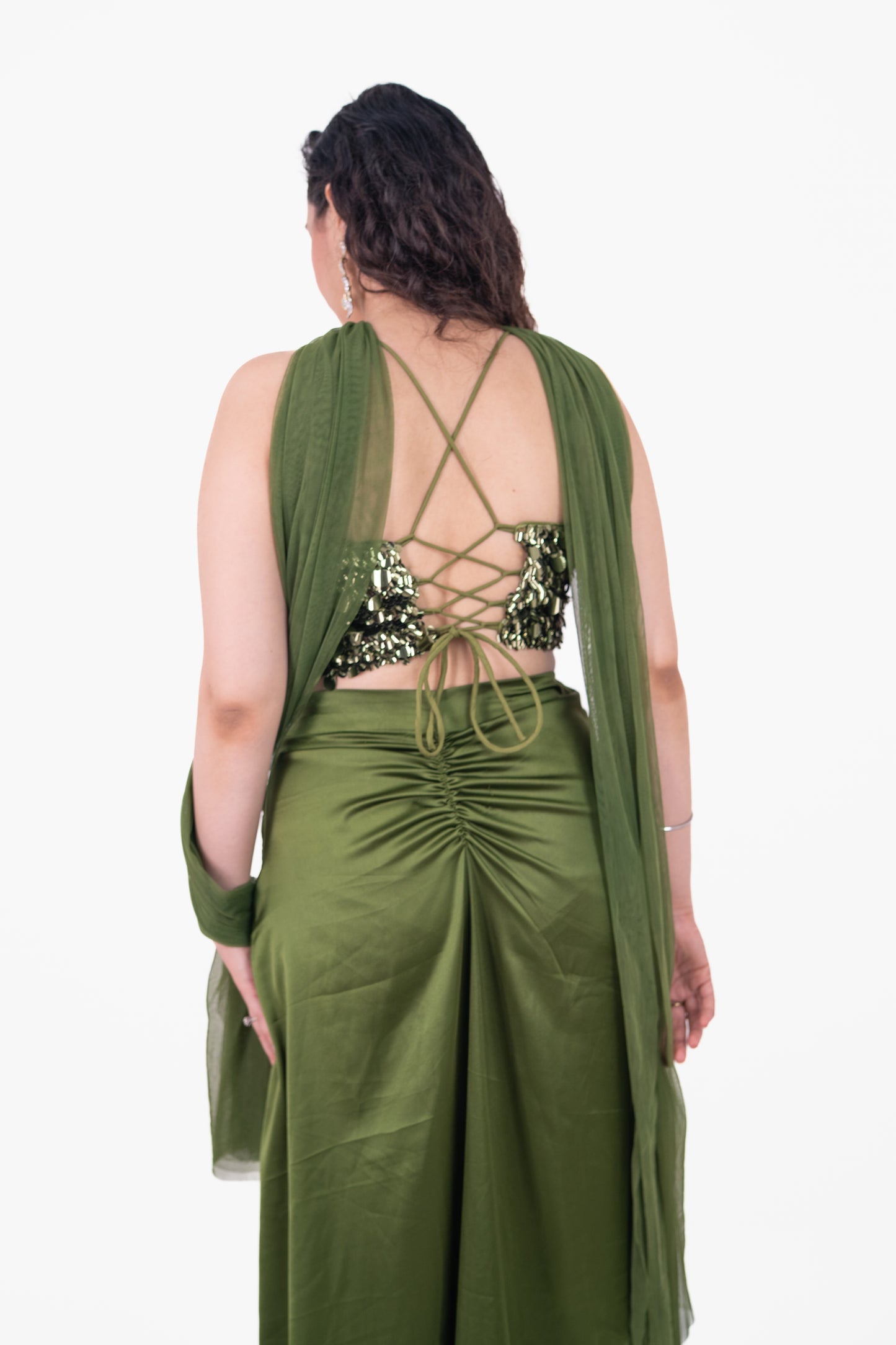 Adaa Green Draped Skirt
