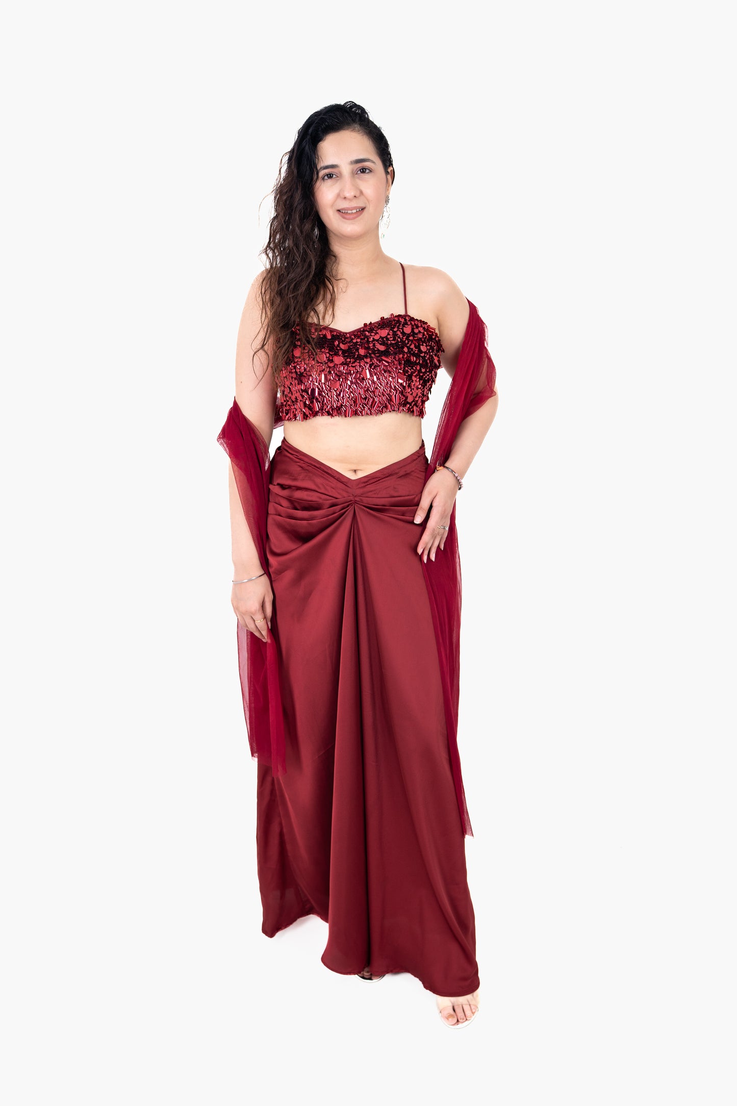 Adaa Red Draped Skirt