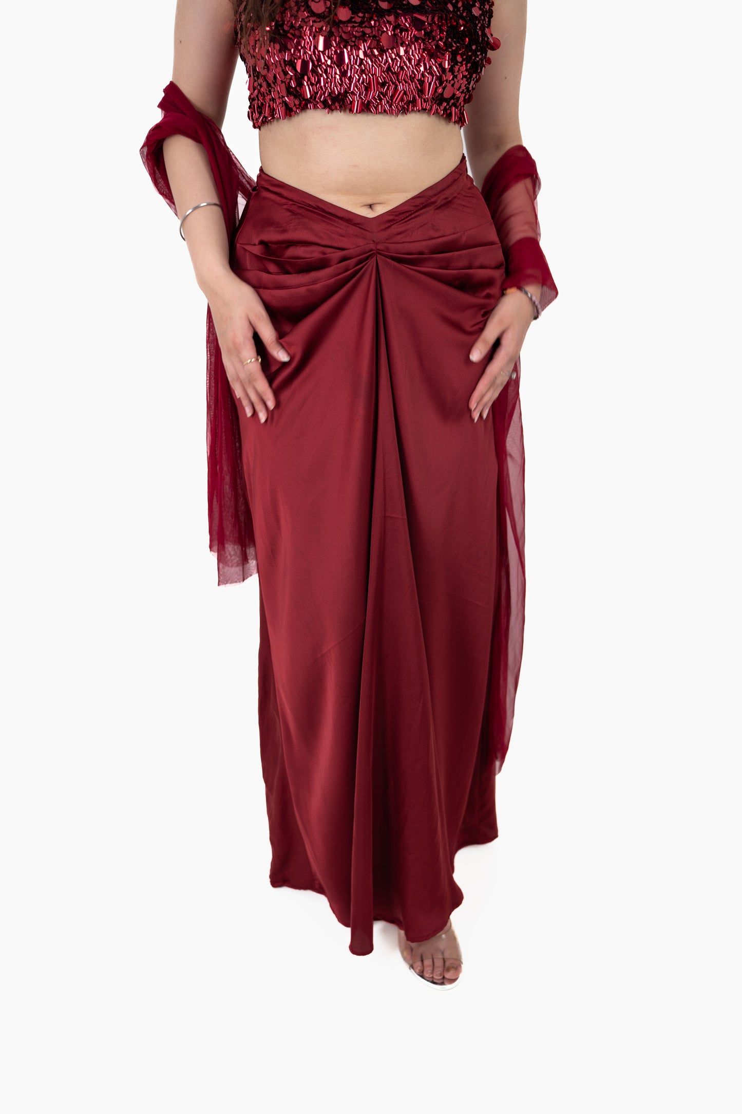 Adaa Red Draped Skirt