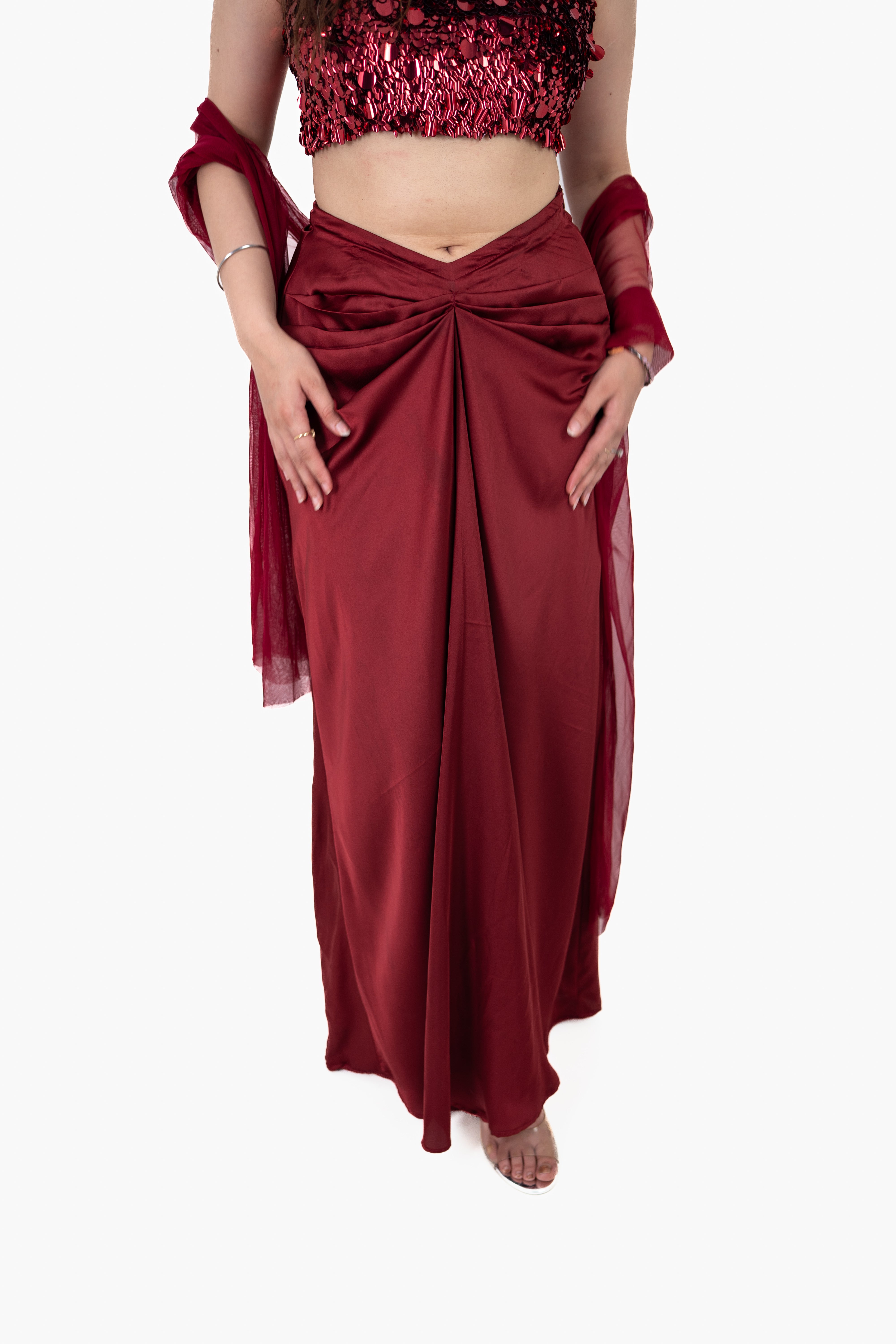 Adaa Red Draped Skirt