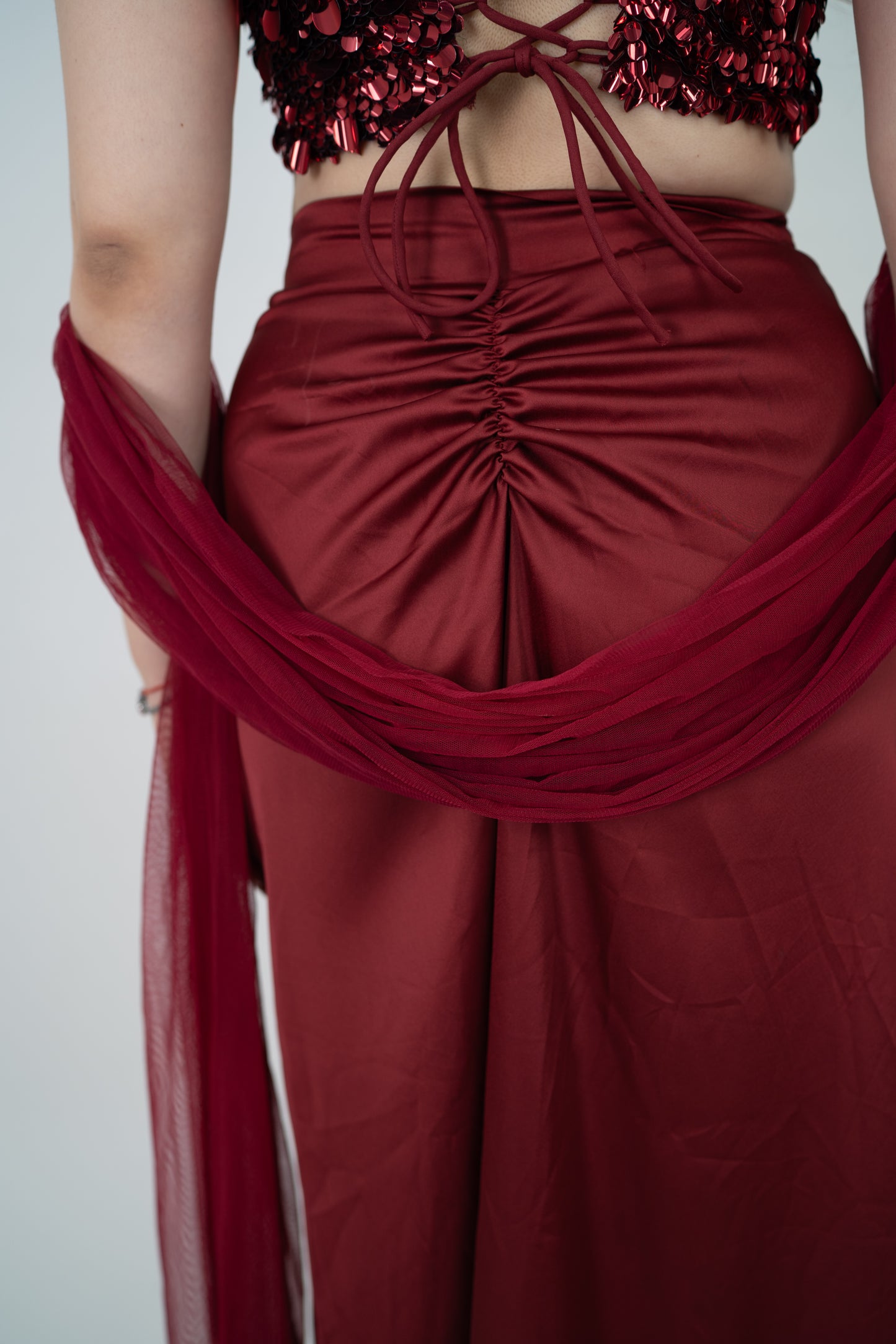 Adaa Red Draped Skirt