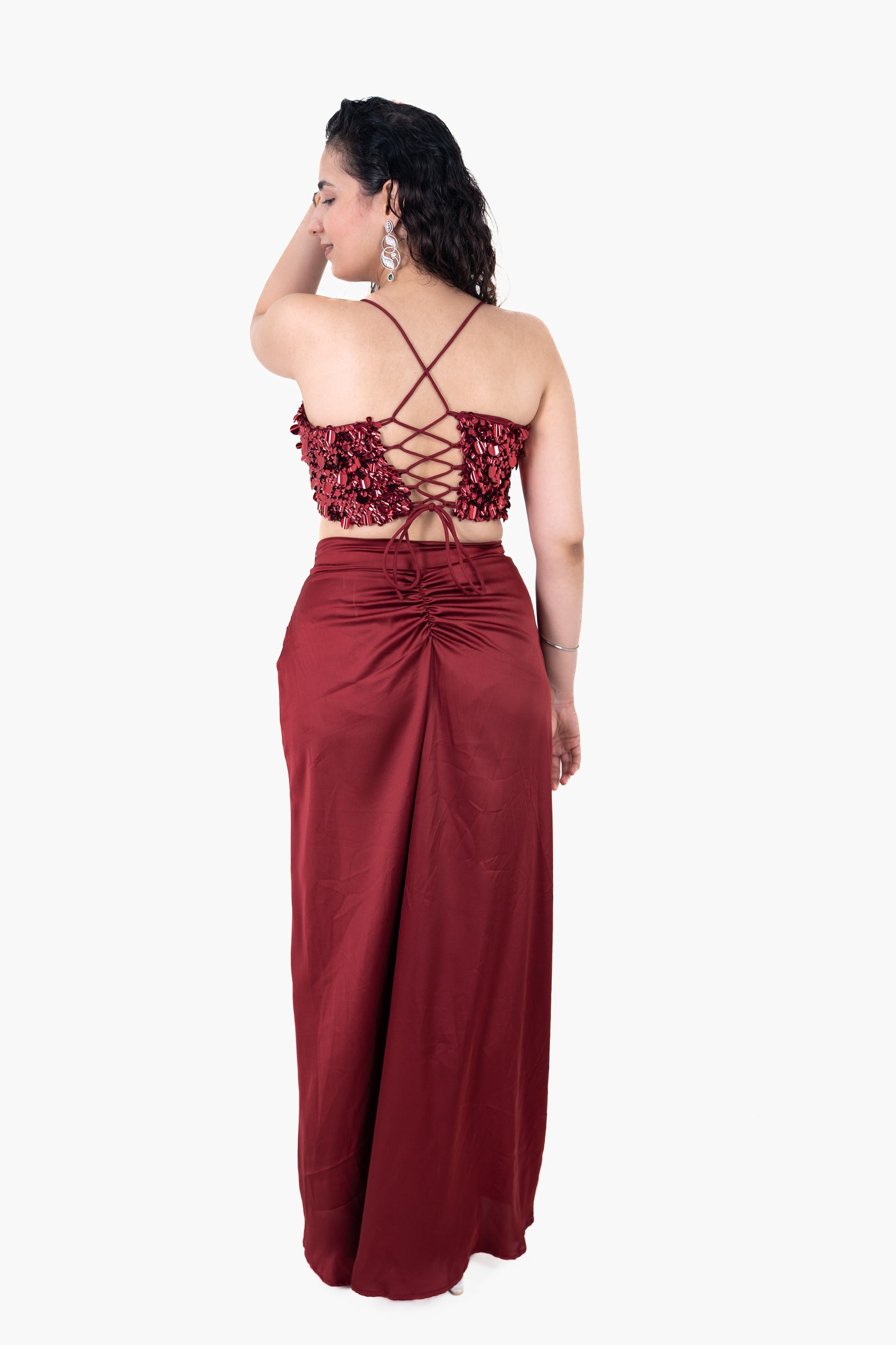 Adaa Red Draped Skirt