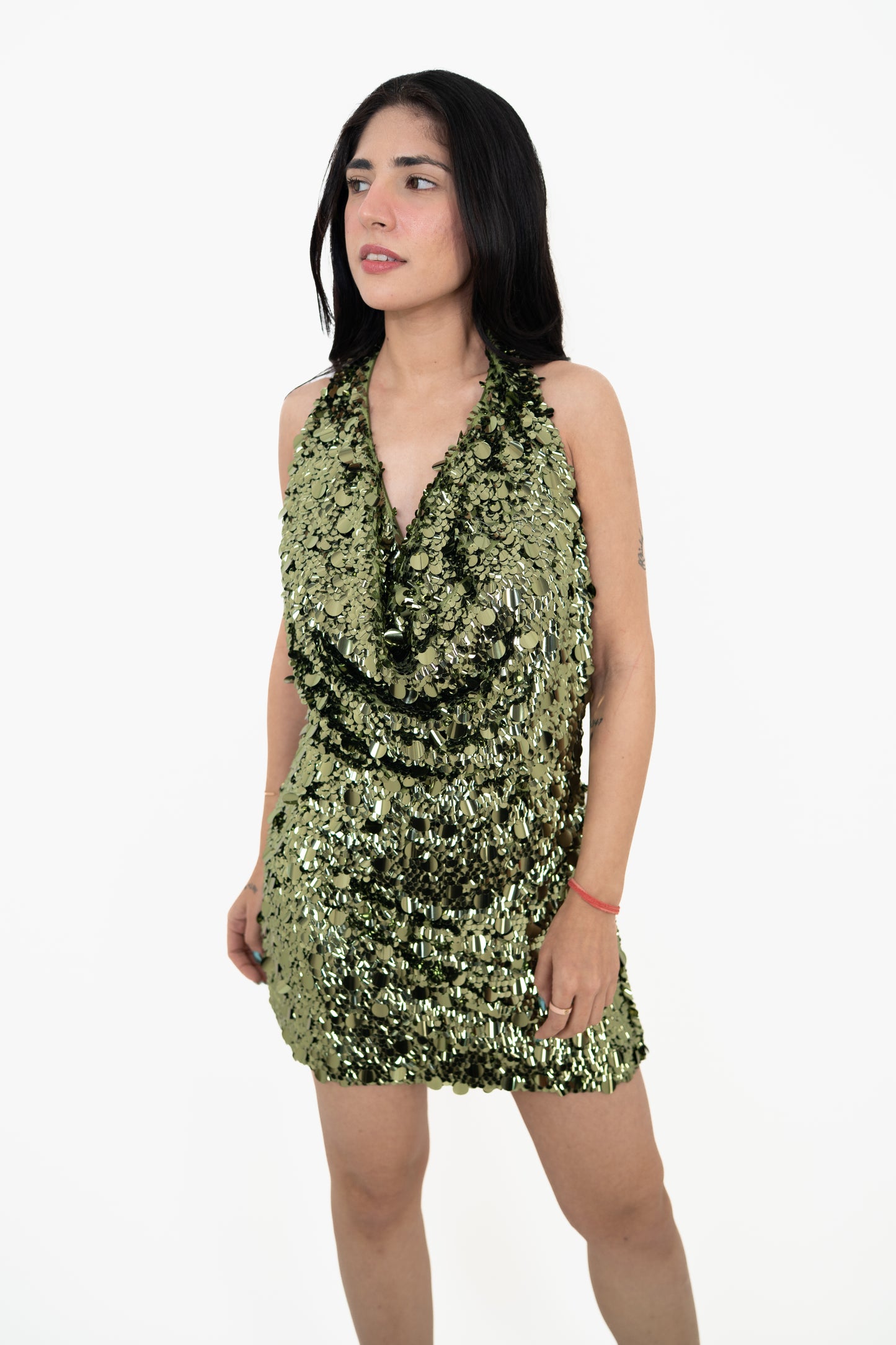 Drip Drape Green Mini Dress