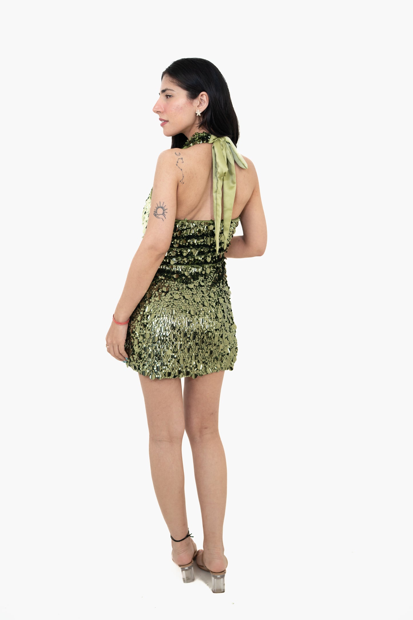 Drip Drape Green Mini Dress