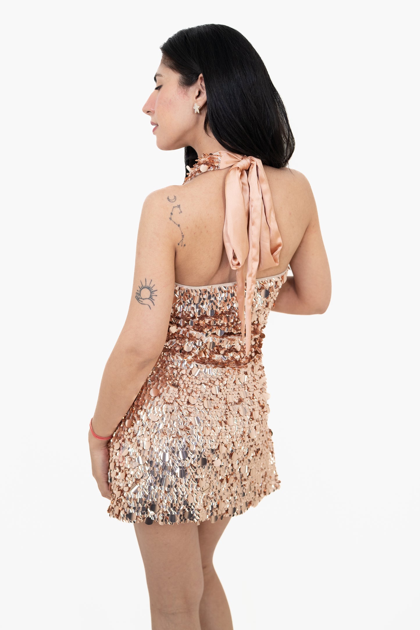 Drip Drape Rose Gold Mini Dress