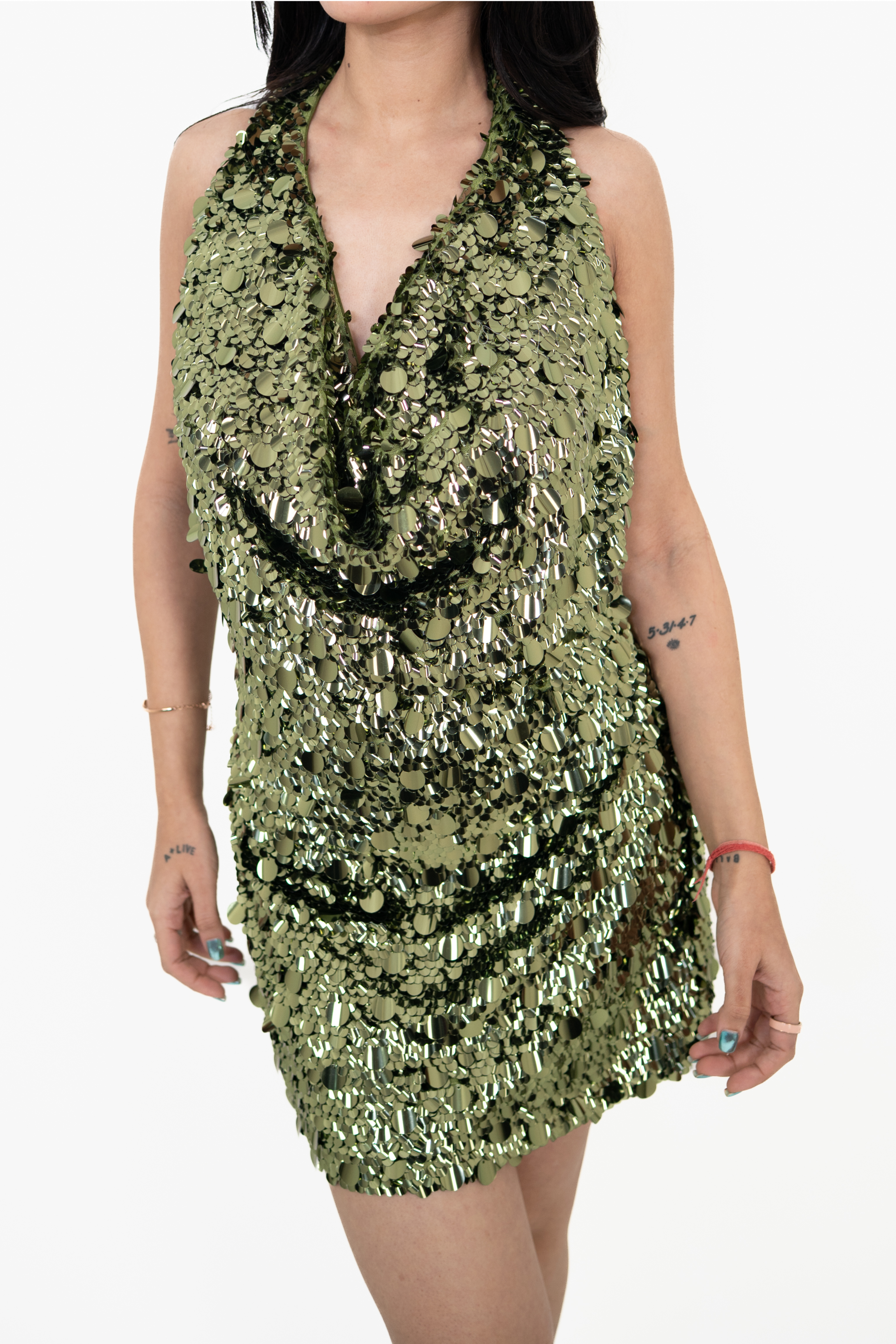 Drip Drape Green Mini Dress