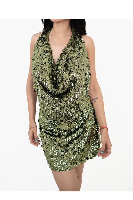Drip Drape Green Mini Dress
