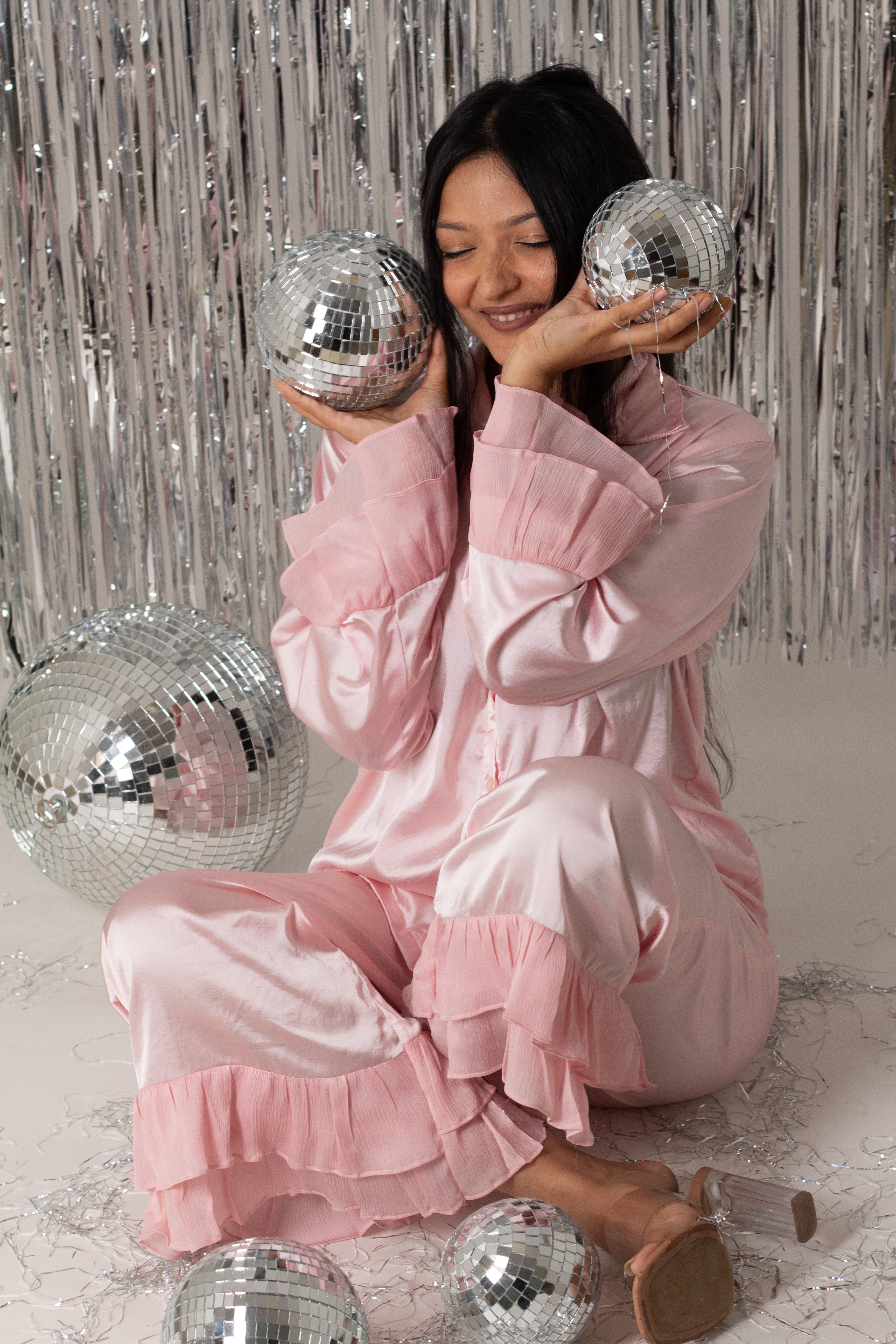 Pink Satin Pyjama Set