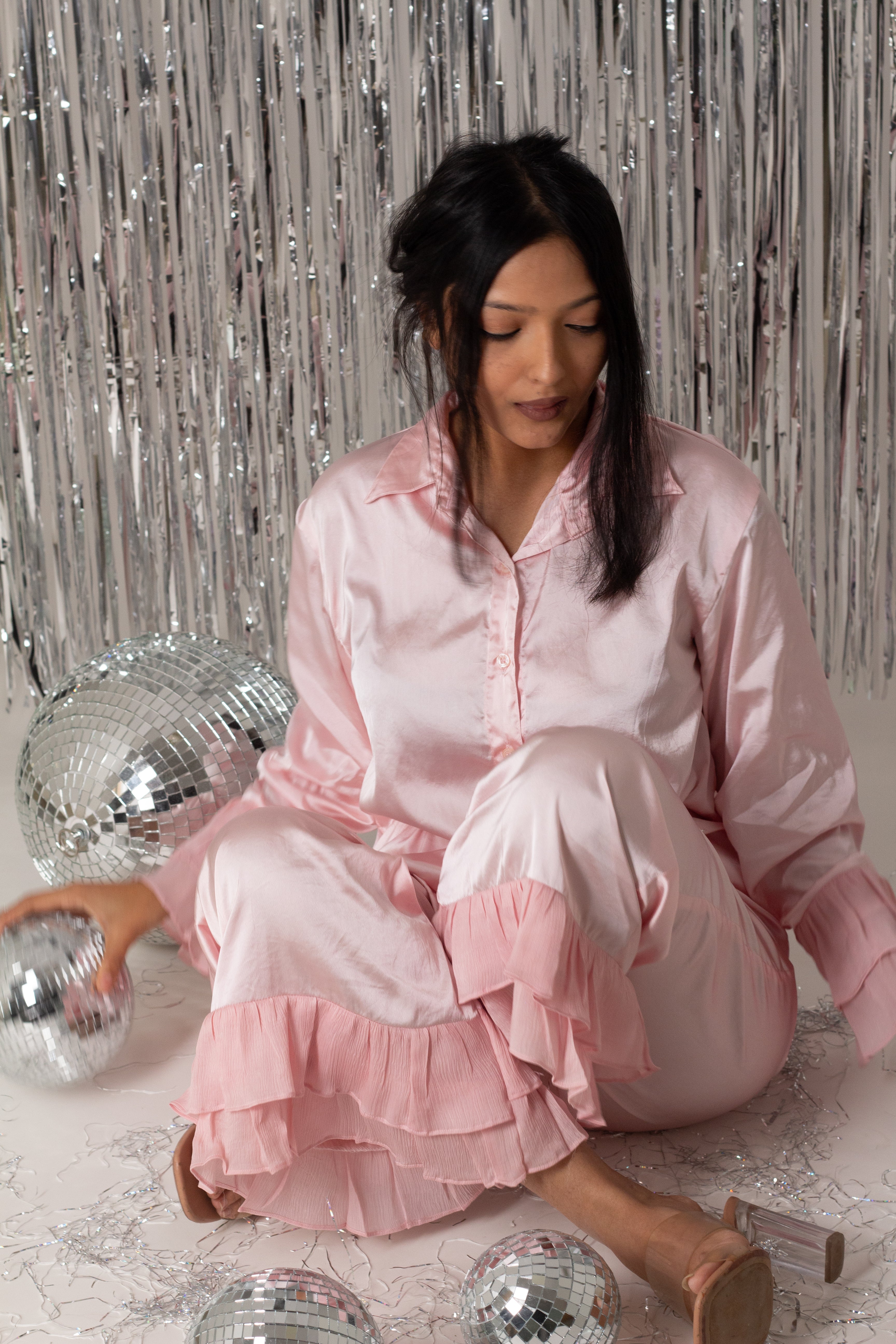 Pink Satin Pyjama Set