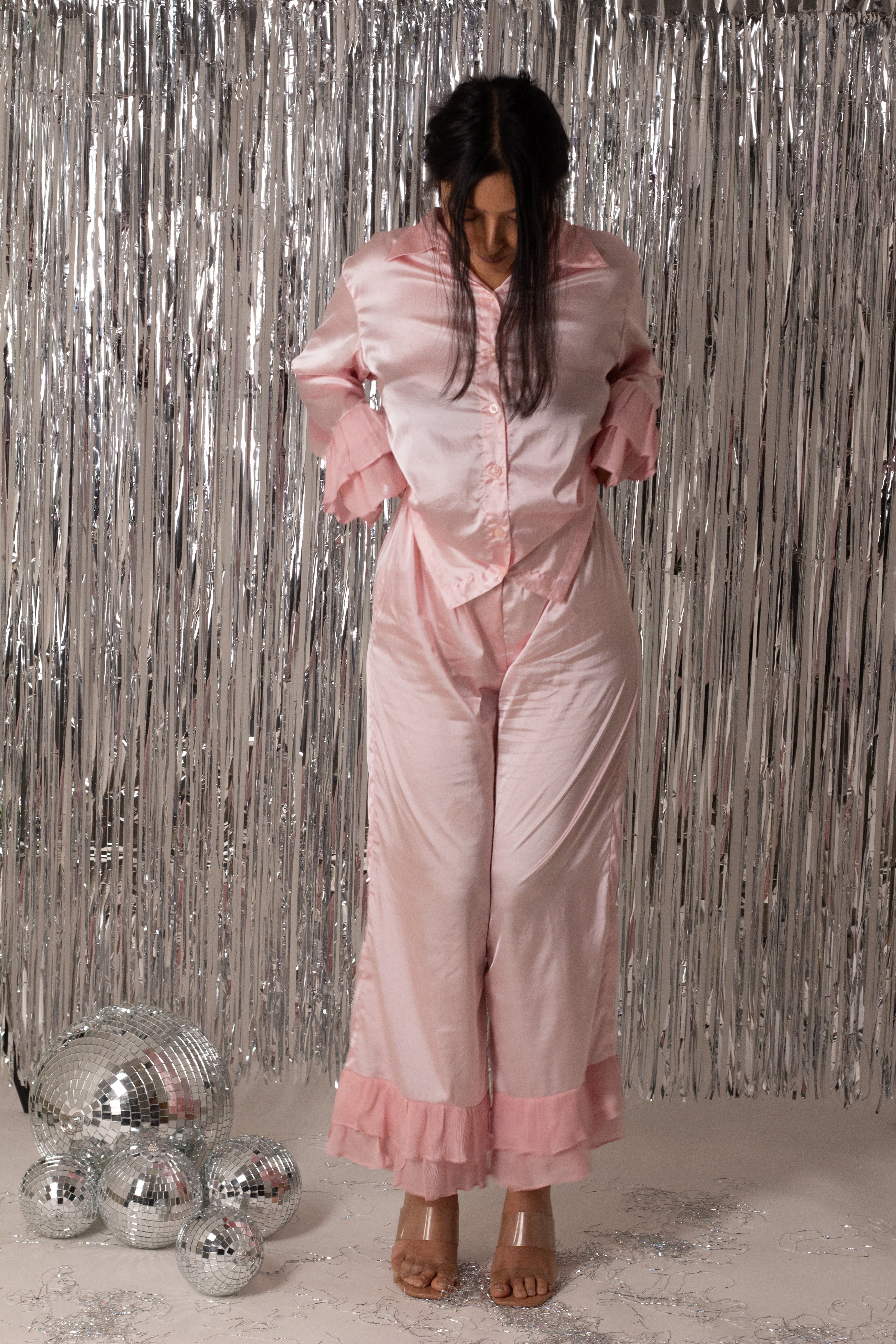 Black Satin Pyjama Set