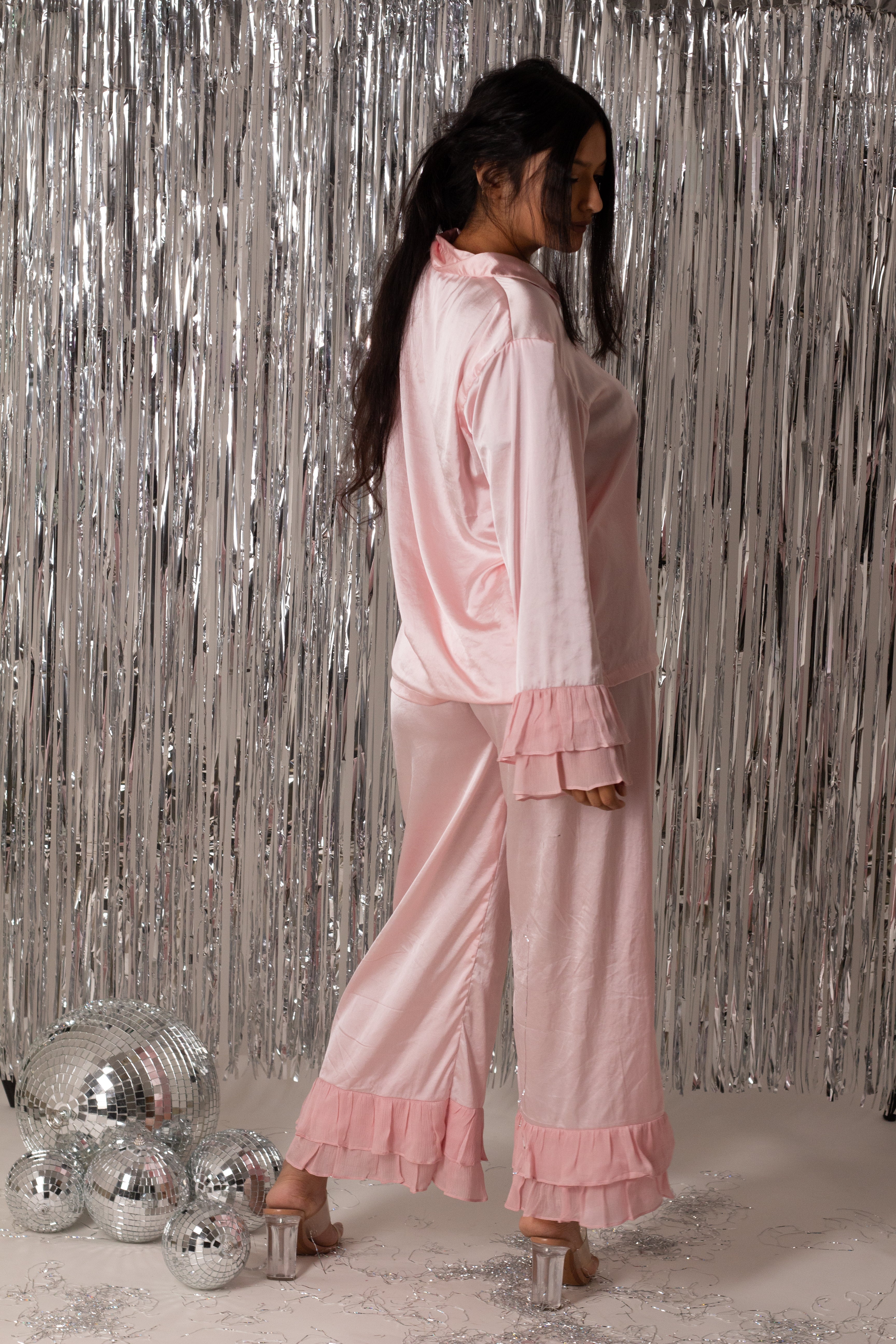 Pink Satin Pyjama Set