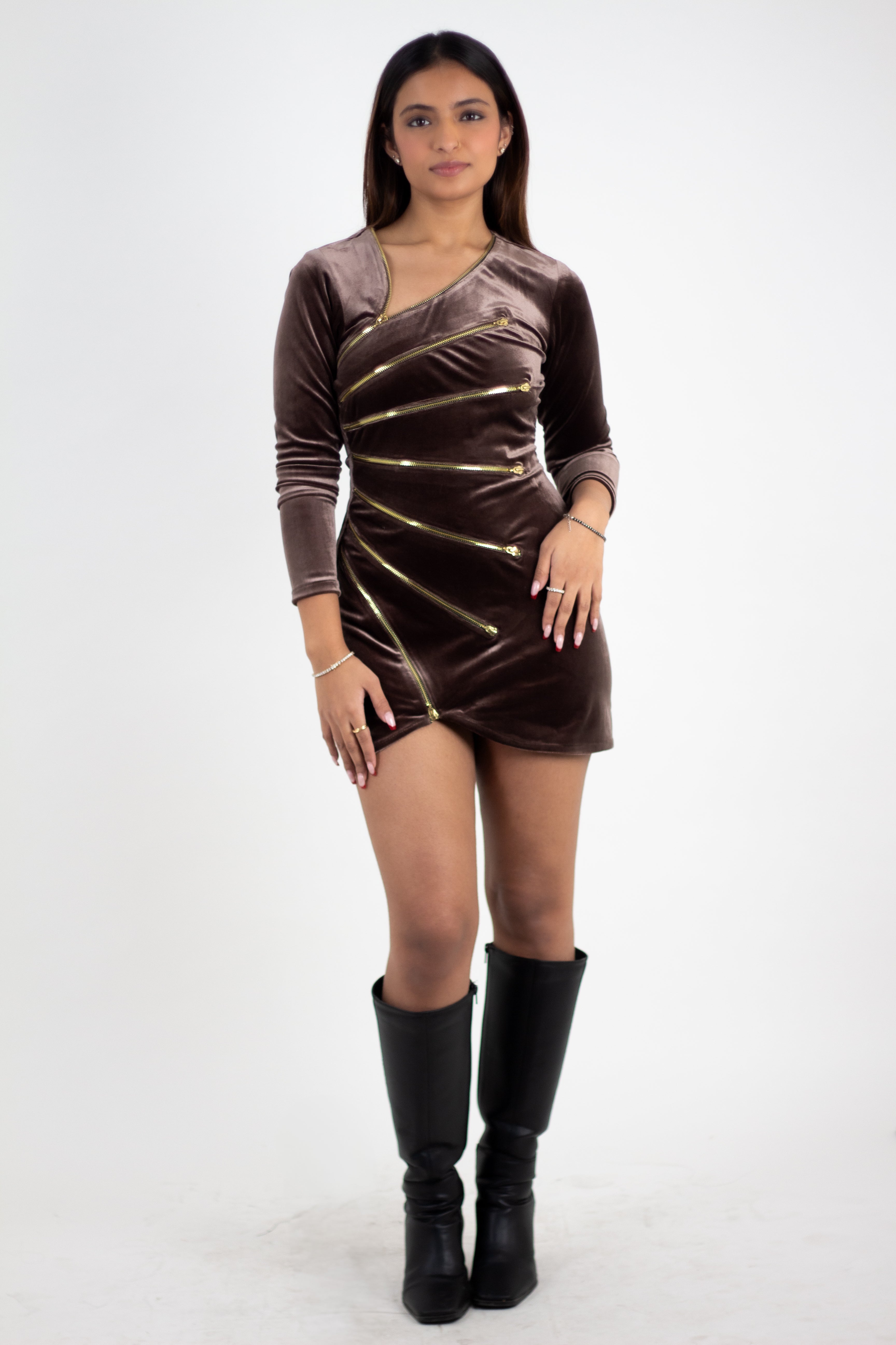 Velvet Mocha Zip Dress